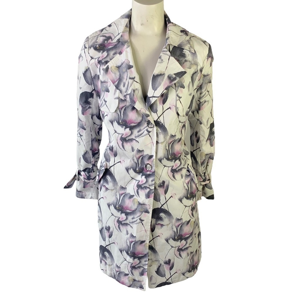 LONDON  FOG FLORAL TRENCH COAT SINGLE BREAST LONG COAT GRAPHIC PRINT FLOWERS XS